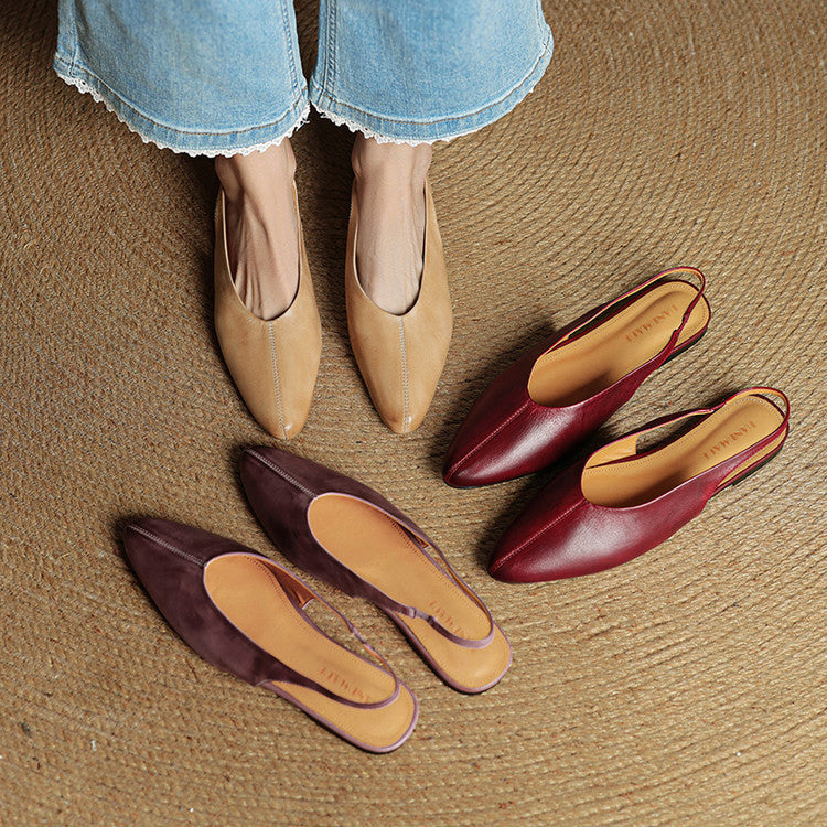 Leather Slingback Flats Cushioned Comfort