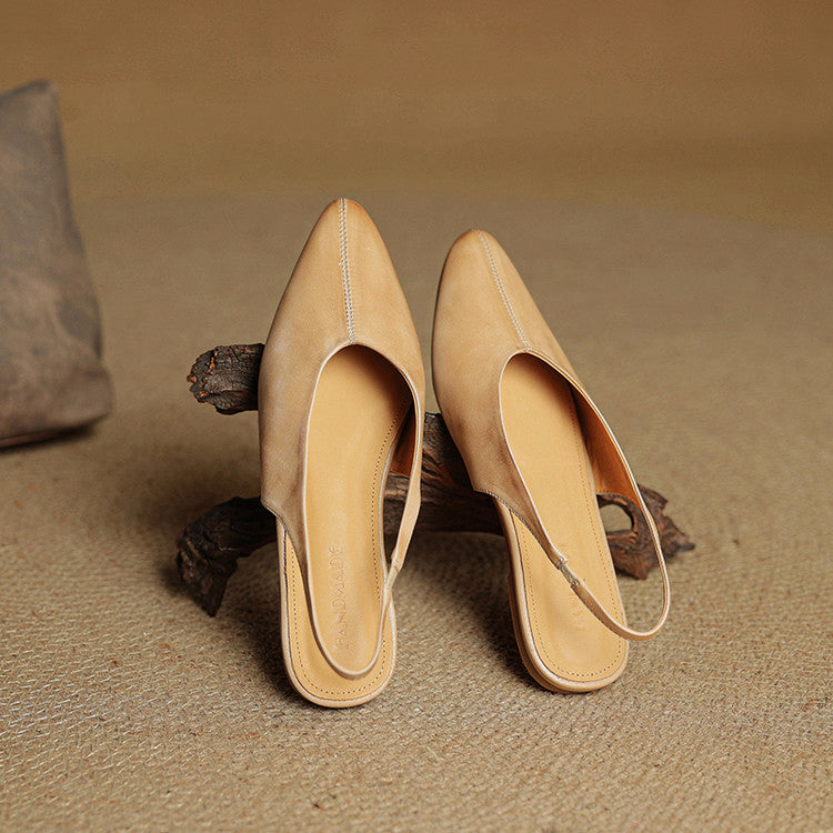 Leather Slingback Flats Cushioned Comfort