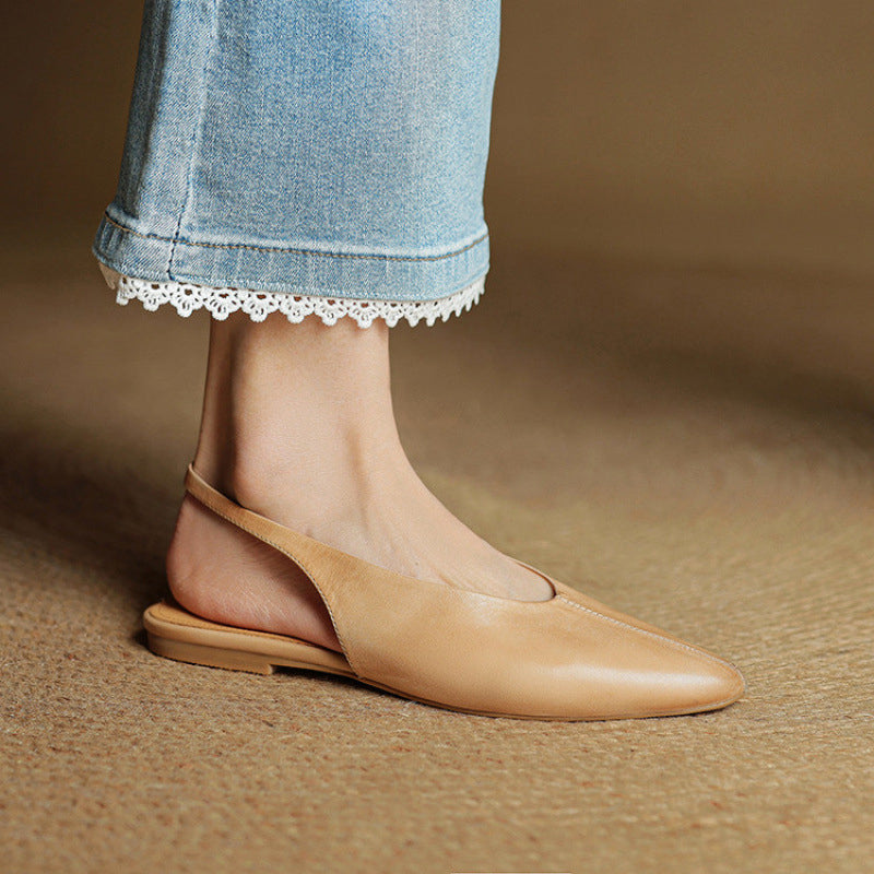 Leather Slingback Flats Cushioned Comfort