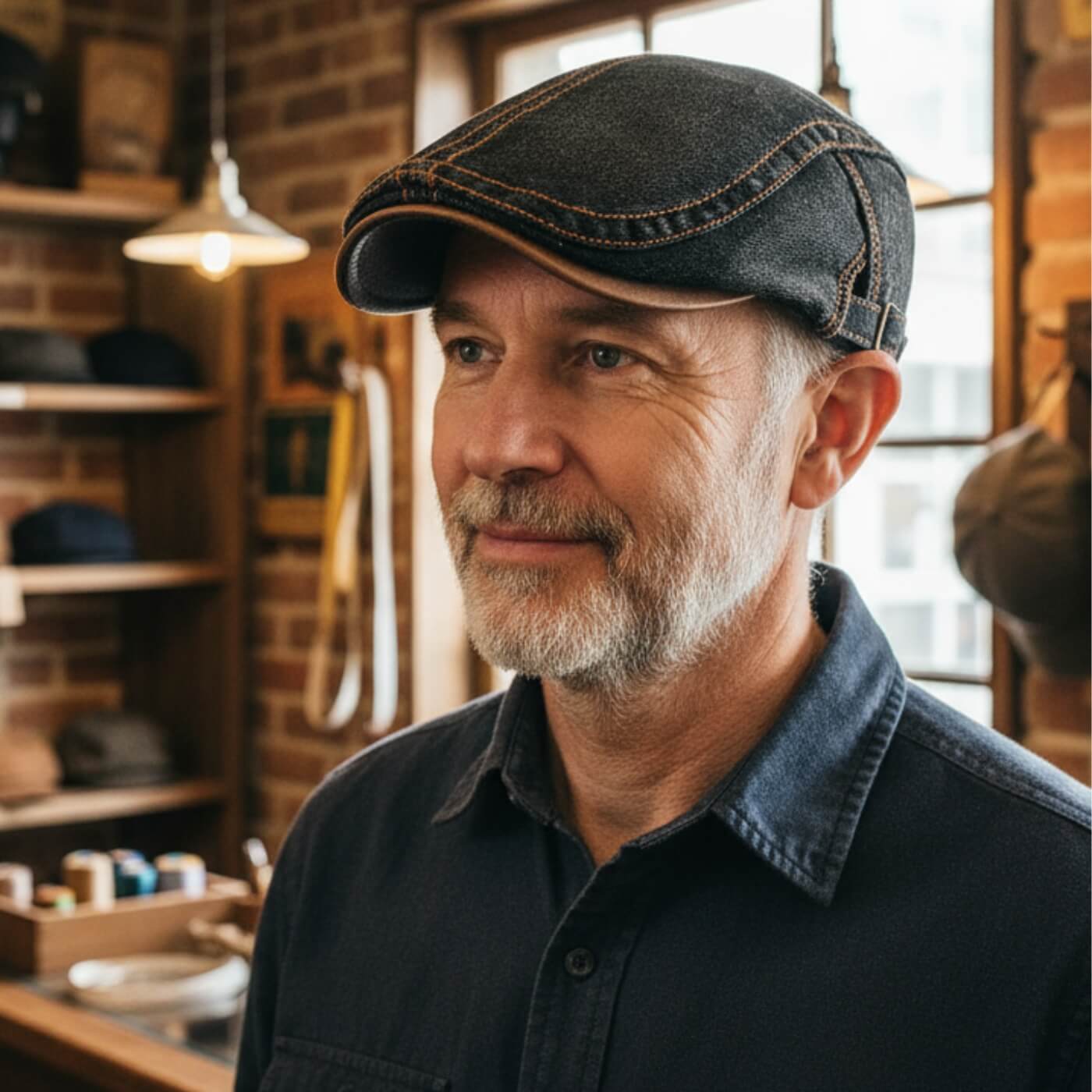 Denim Flat Cap - Adjustable Cotton
