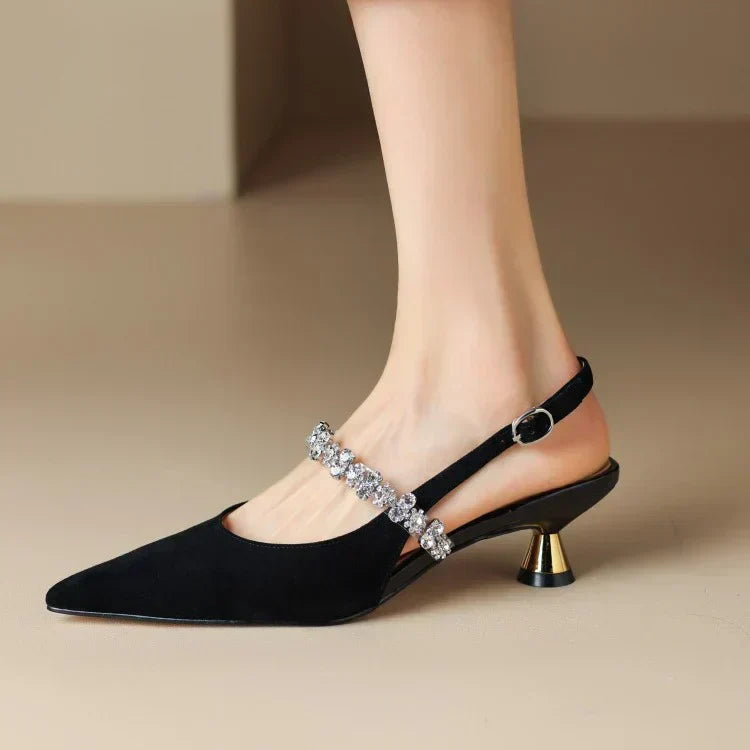 Elegant Pumps Crystal Strap Slingback