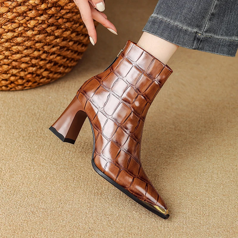 Genuine Leather Boots | Sculpted Block Heel