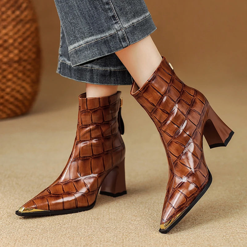 Genuine Leather Boots | Sculpted Block Heel