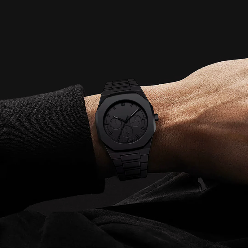 Matte Black Chronograph Watch - Men's Elegant Timepiece