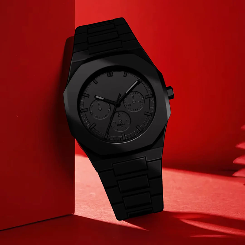 Matte Black Chronograph Watch - Men's Elegant Timepiece