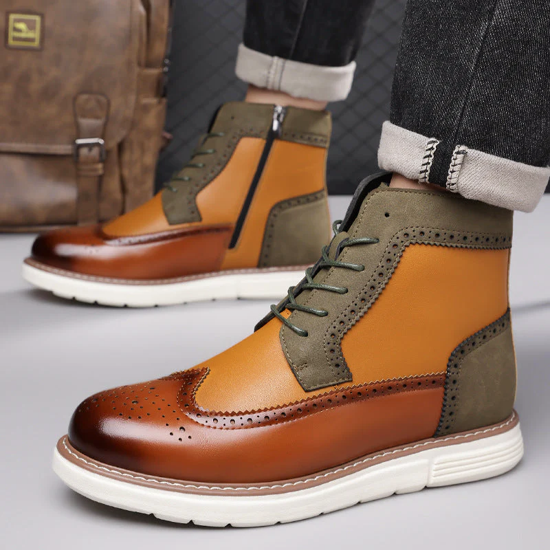 Men's Brogue Boots - Lace-Up Ankle