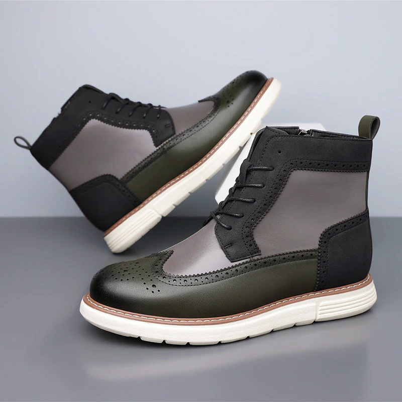 Men's Brogue Boots - Lace-Up Ankle