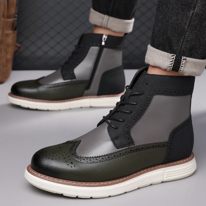 Men's Brogue Boots - Lace-Up Ankle