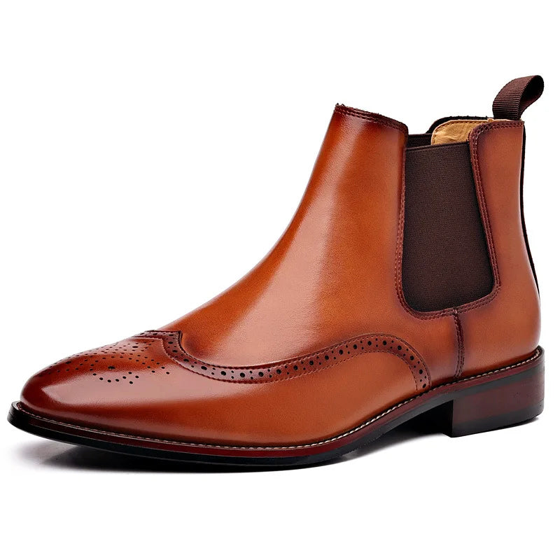 Italian Leather Chelsea Boots – Slip-On Brogue Ankle