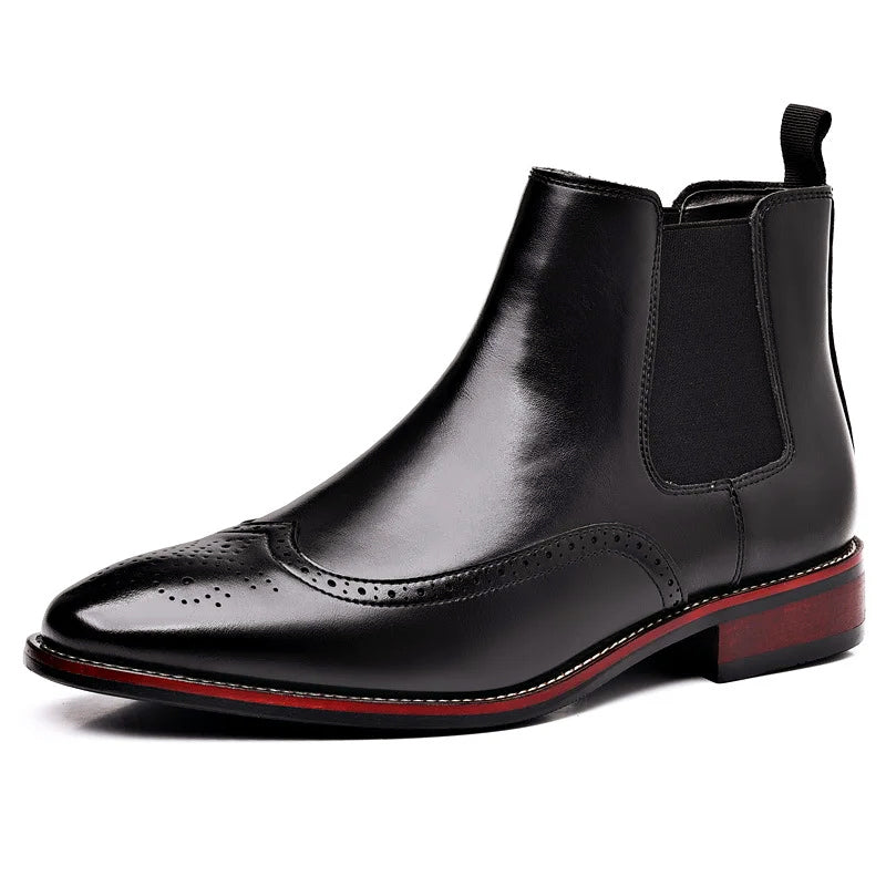 Italian Leather Chelsea Boots – Slip-On Brogue Ankle