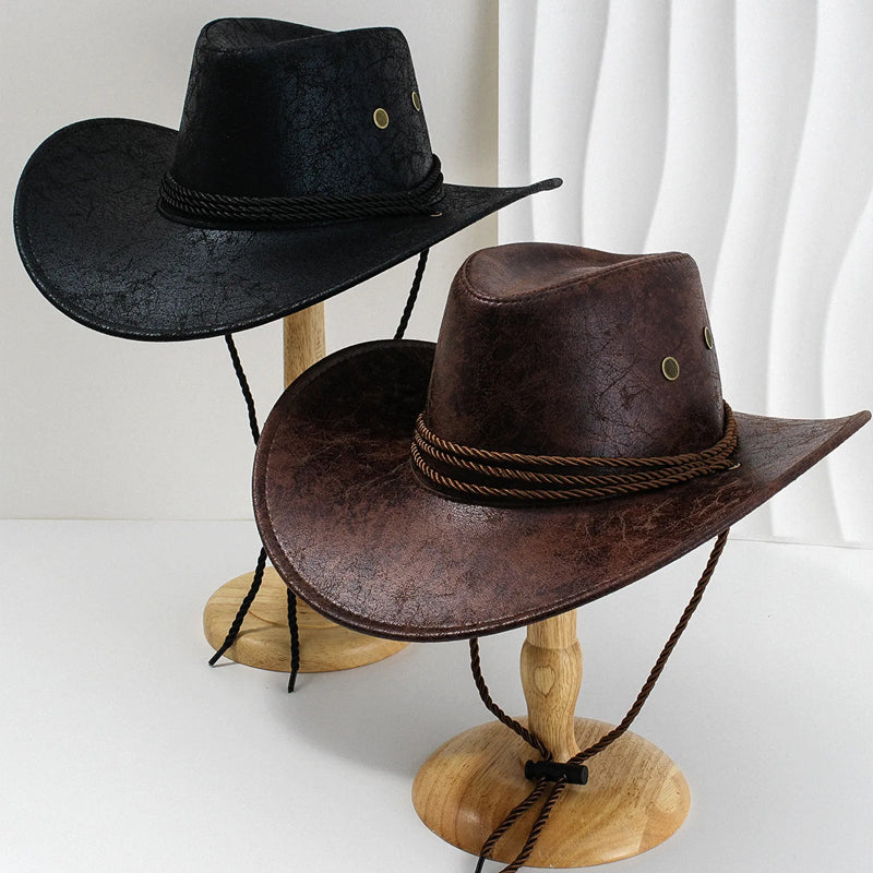 Men's Cowboy Hat - Wide Brim PU Leather