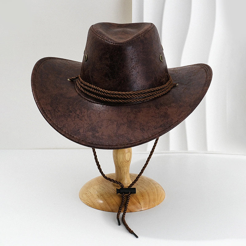Men's Cowboy Hat - Wide Brim PU Leather