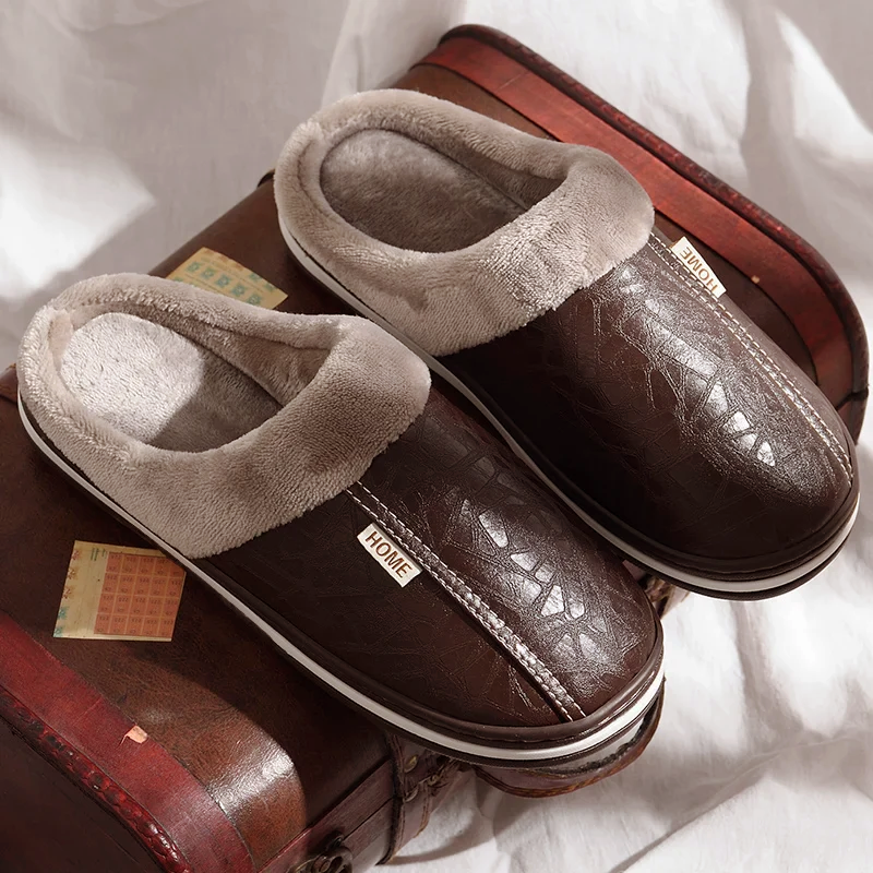 Men's Faux Leather Slippers – Italian Style Plush Lined