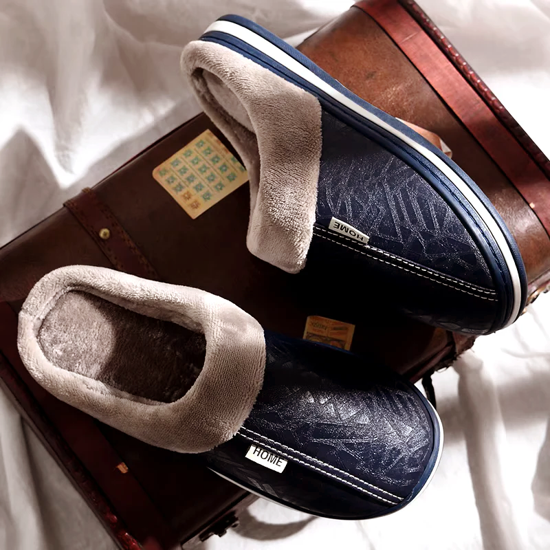 Men's Faux Leather Slippers – Italian Style Plush Lined