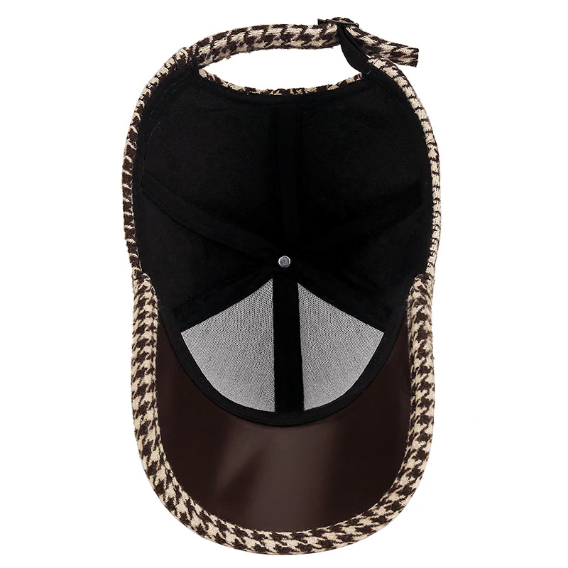 Houndstooth Cap – Faux Leather Visor