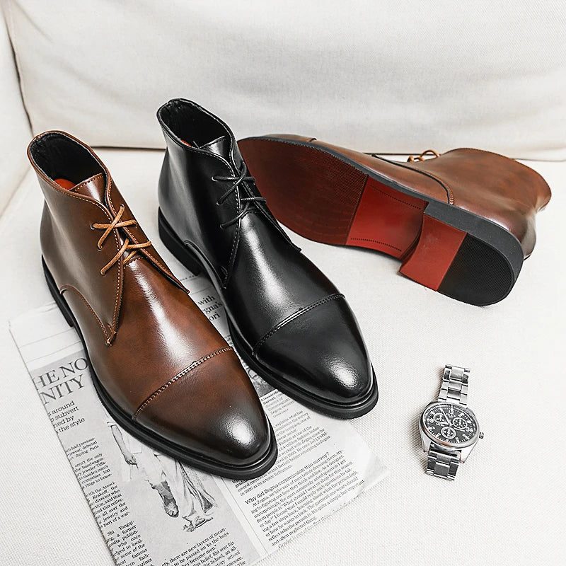 Men's Leather Dress Boots | Sleek Italian Ankle Lace-Up