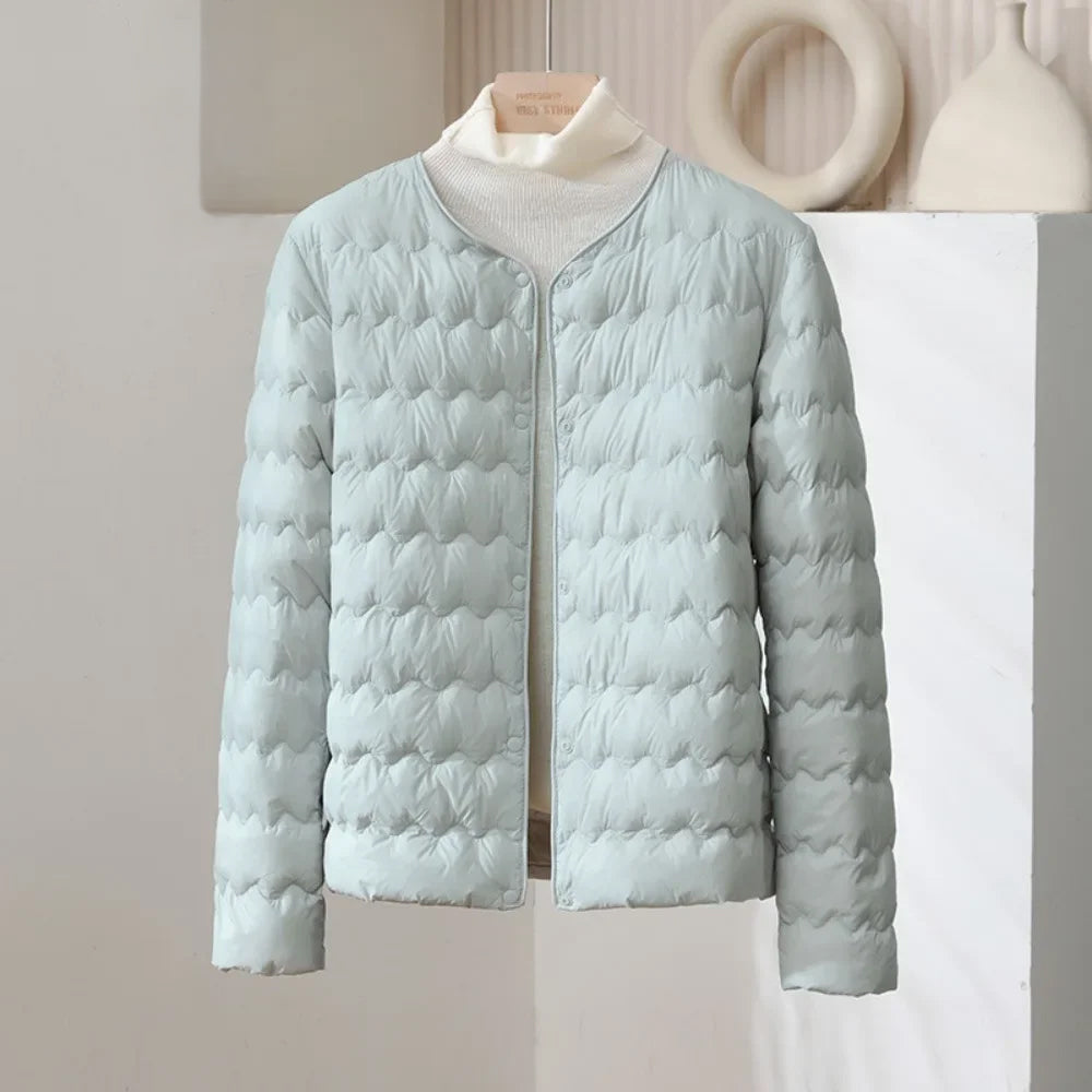 Collarless Quilted Jacket - Minimalist Down