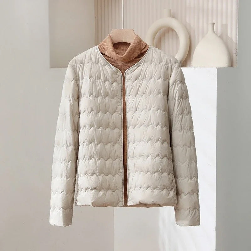Collarless Quilted Jacket - Minimalist Down