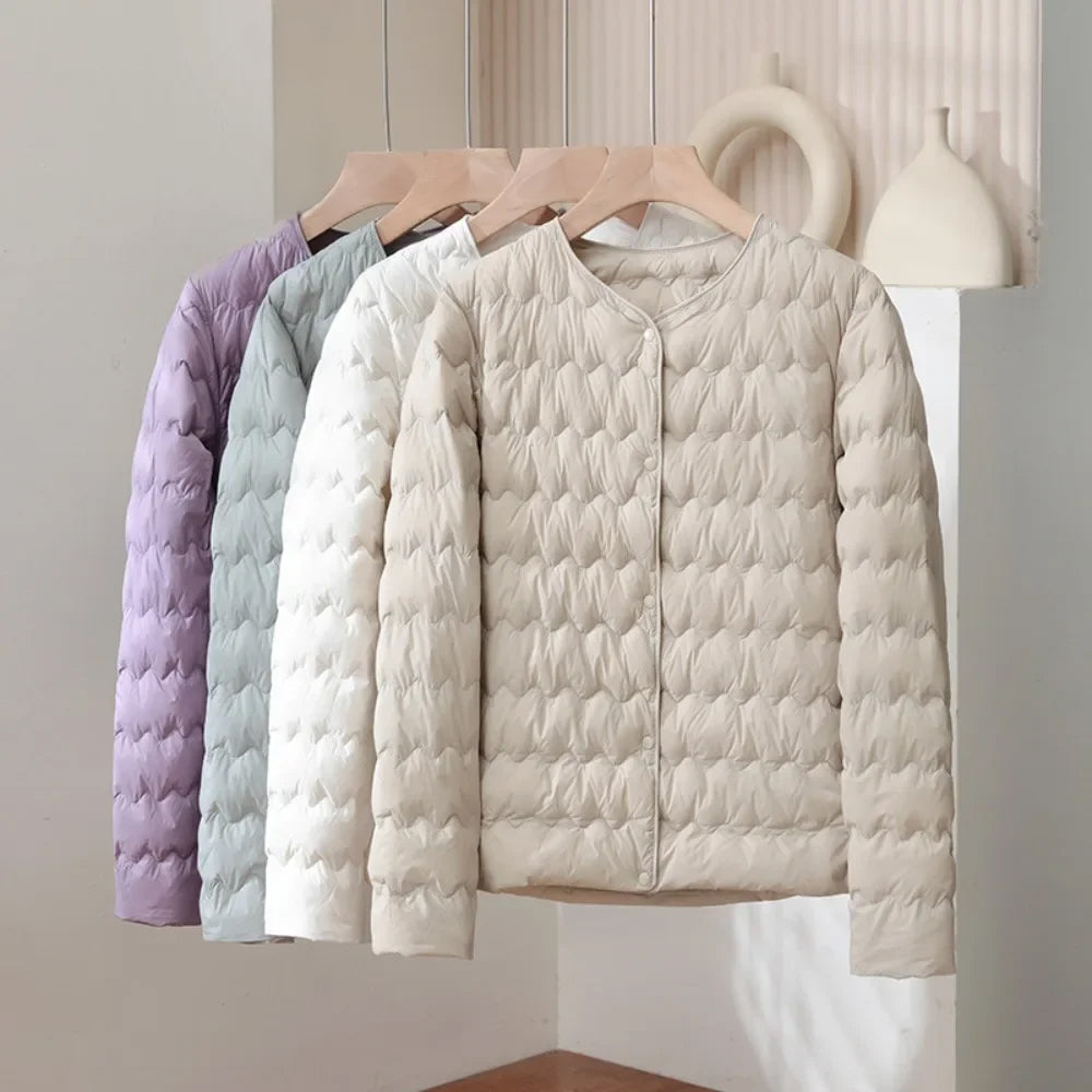 Collarless Quilted Jacket - Minimalist Down