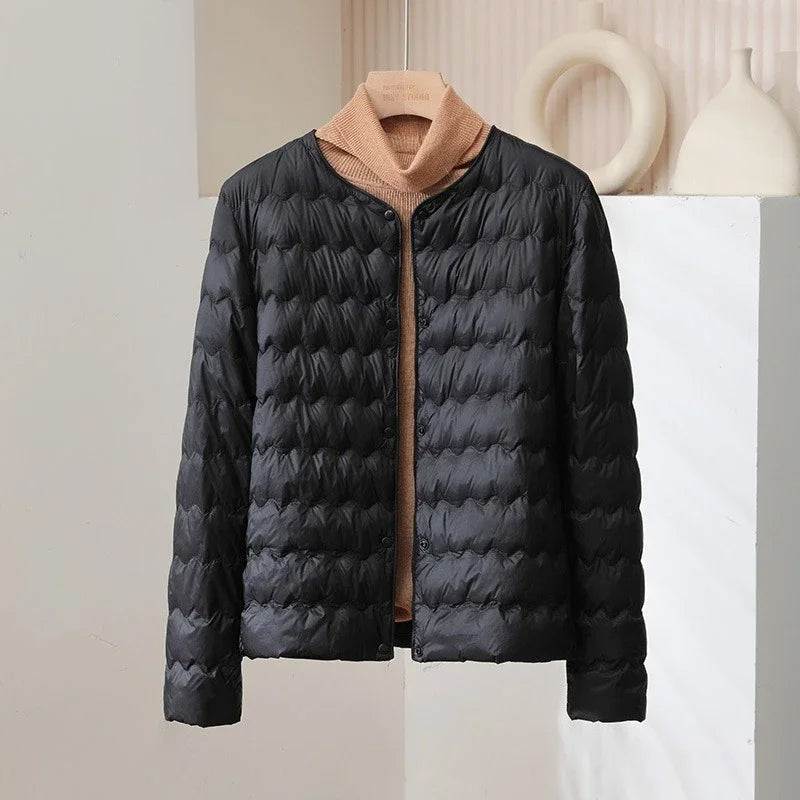 Collarless Quilted Jacket - Minimalist Down