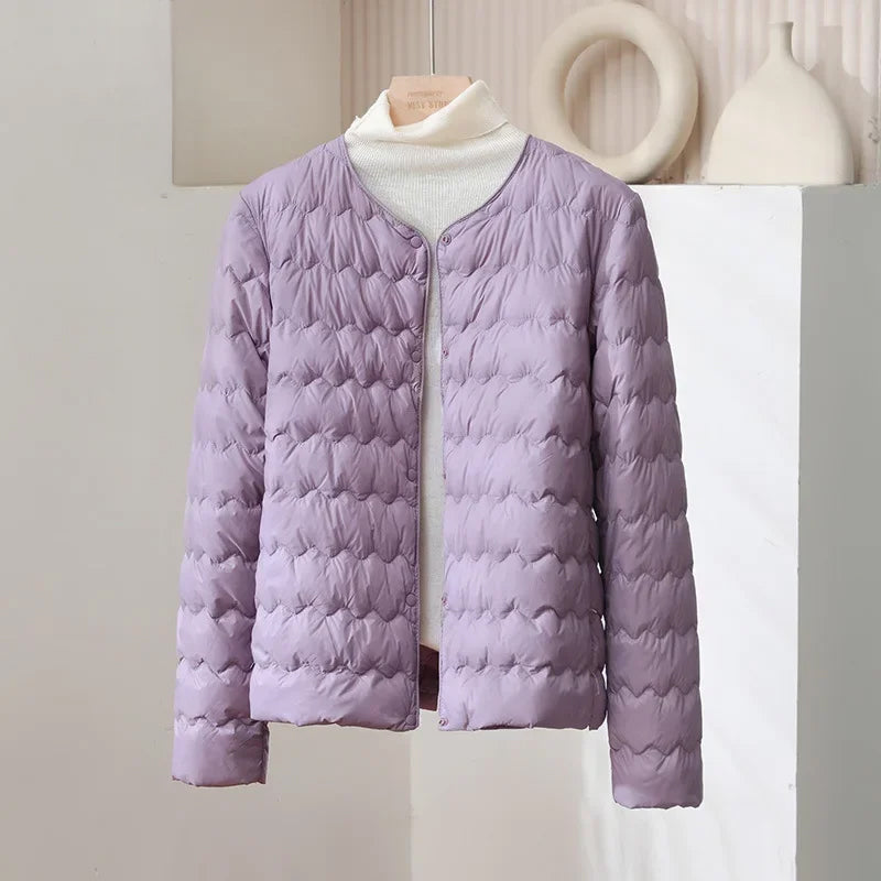 Collarless Quilted Jacket - Minimalist Down
