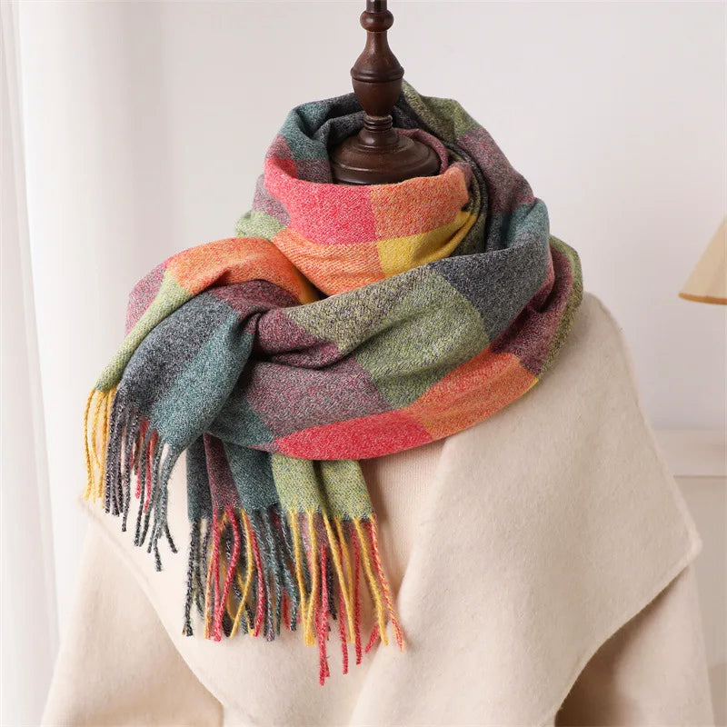 Multicolor Plaid Scarf – Classic Fringe Style