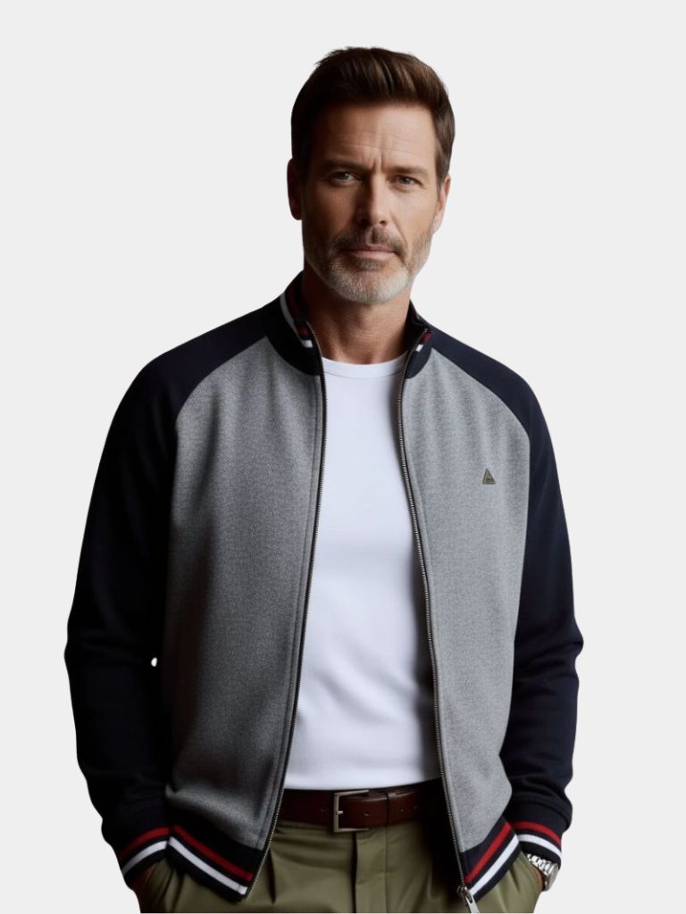 Color Block Cardigan: Stylish Zipper Standing Collar Sweater