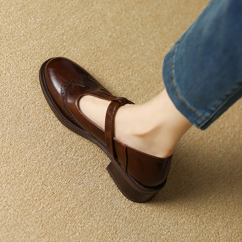 Mary Jane Shoes – Comfortable Leather Block Heel