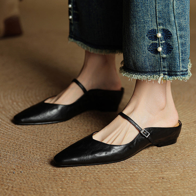 Genuine Leather Mules | Buckled Mary Jane