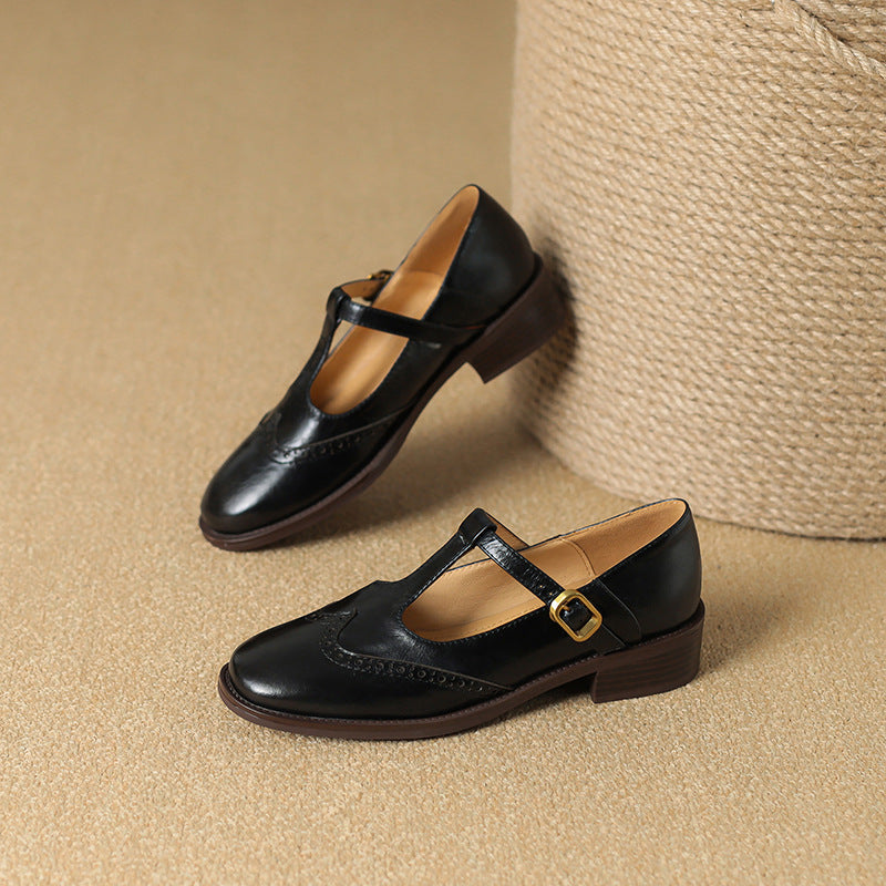Mary Jane Shoes – Comfortable Leather Block Heel