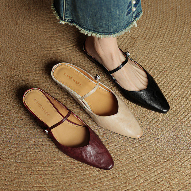 Genuine Leather Mules | Buckled Mary Jane