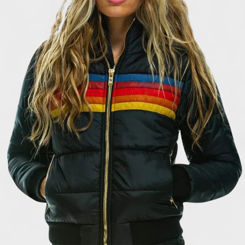 Colorblock Puffer Jacket | Adjustable Hooded Winter Coat