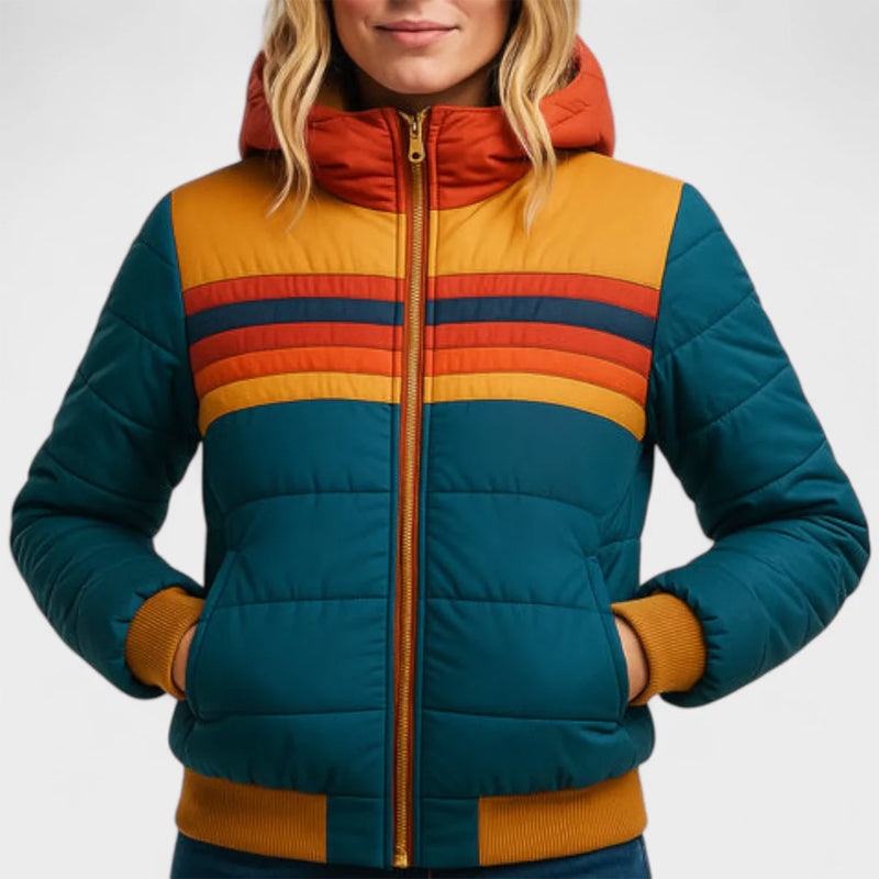 Colorblock Puffer Jacket | Adjustable Hooded Winter Coat