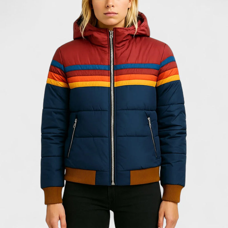 Colorblock Puffer Jacket | Adjustable Hooded Winter Coat