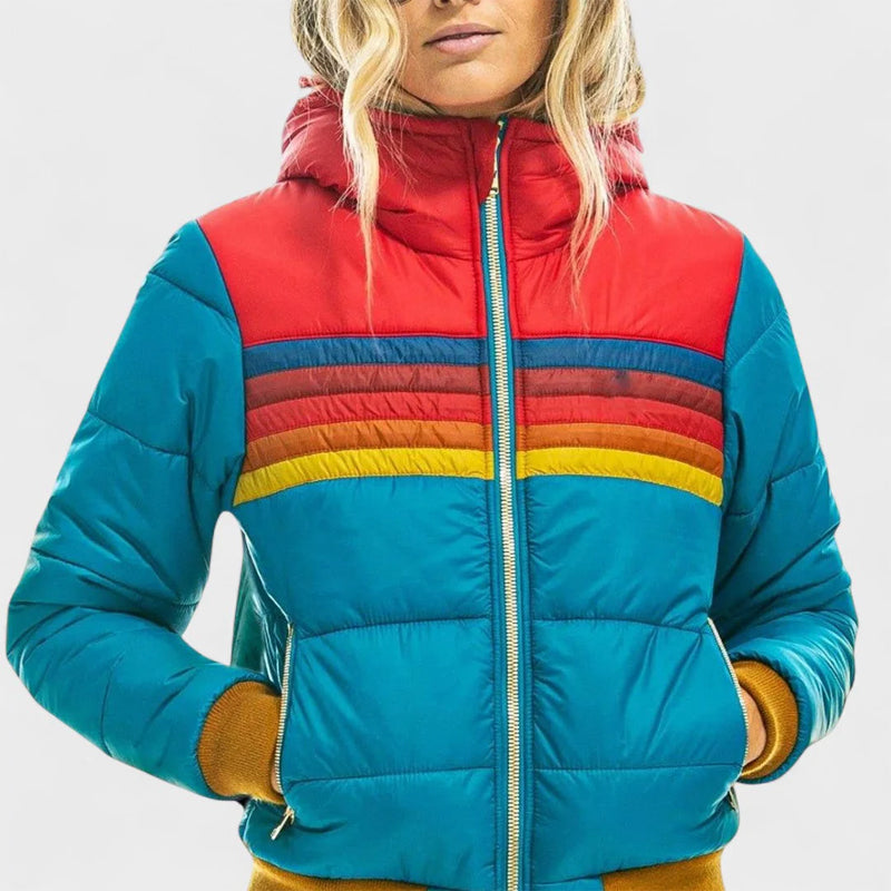 Colorblock Puffer Jacket | Adjustable Hooded Winter Coat