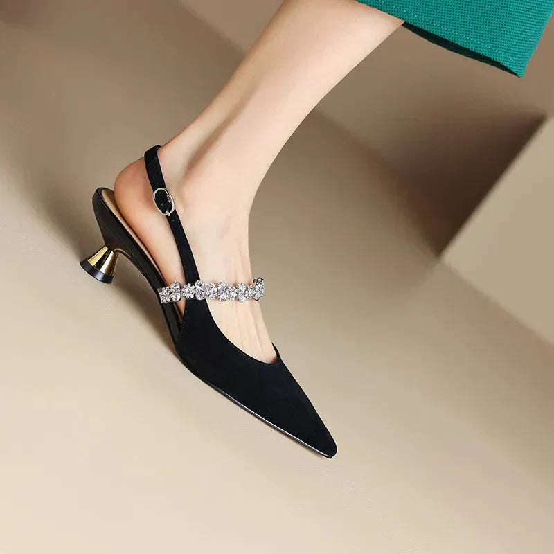 Elegant Pumps Crystal Strap Slingback