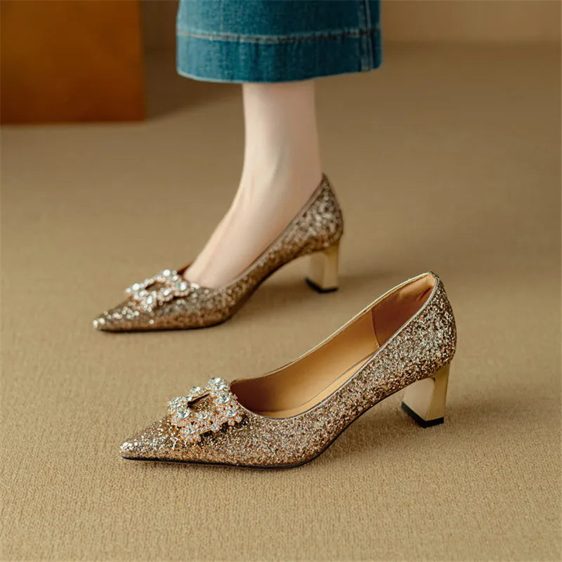 Gloria Glitter Pumps – Elegant Block Heels