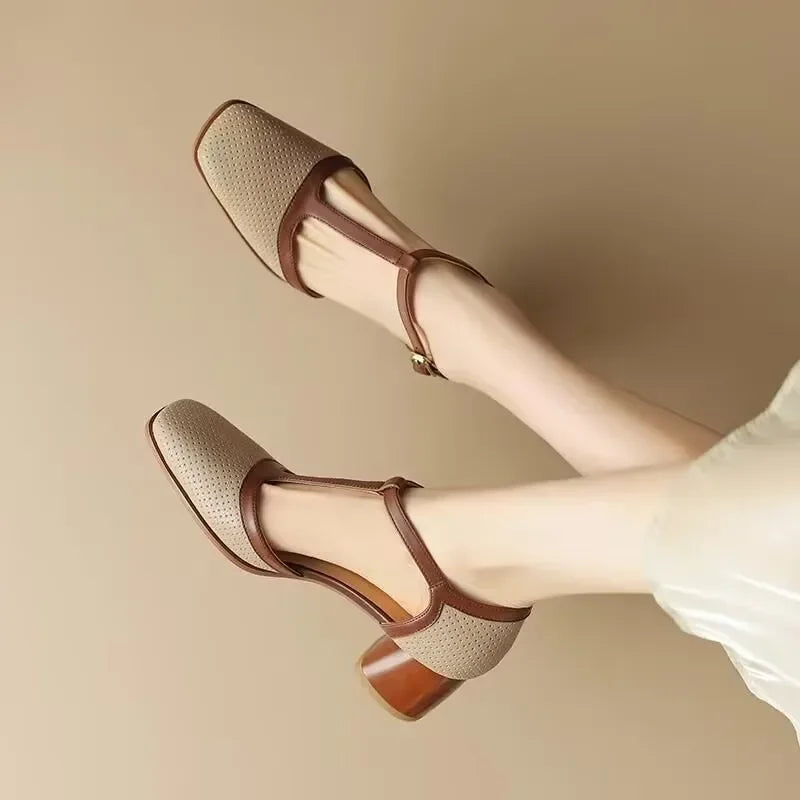 Isava Mid Heel Shoes | Adjustable T-Strap