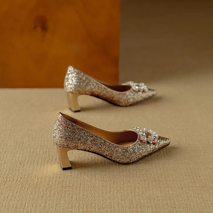Gloria Glitter Pumps – Elegant Block Heels