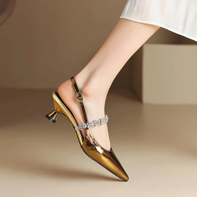 Elegant Pumps Crystal Strap Slingback