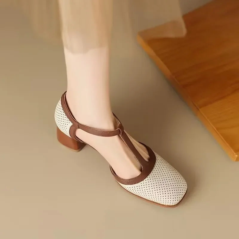 Isava Mid Heel Shoes | Adjustable T-Strap