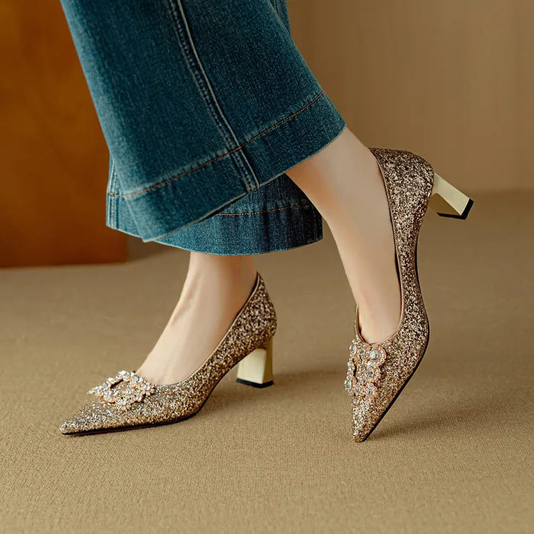 Gloria Glitter Pumps – Elegant Block Heels