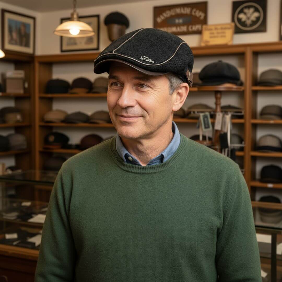 Knitted Flat Cap | Adjustable Leather Strap