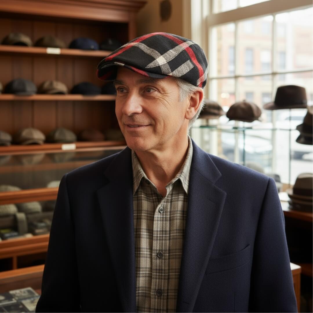 Cotton Plaid Flat Cap – Adjustable Classic