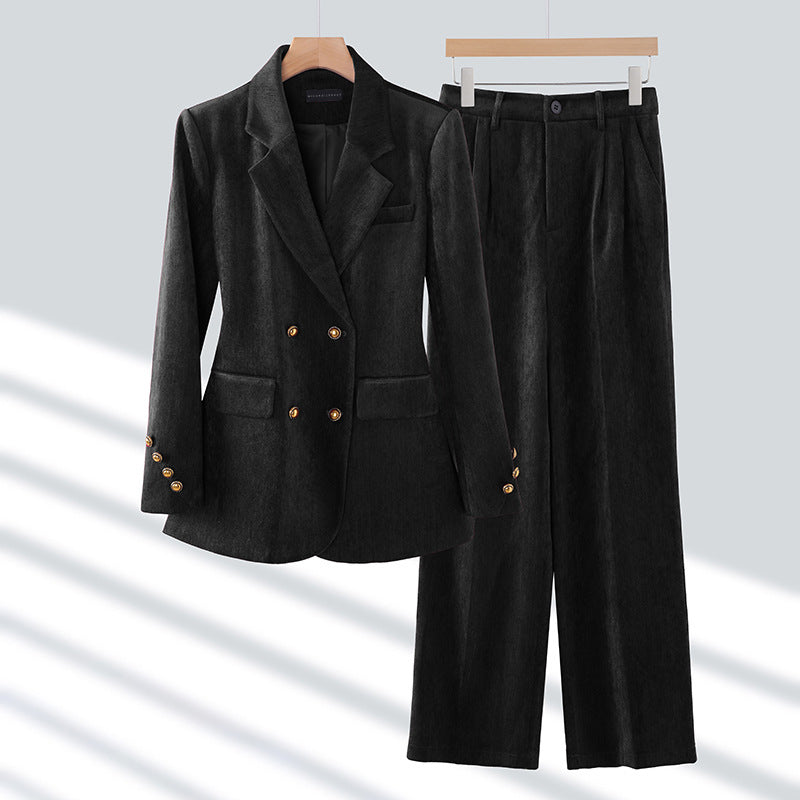Double Breasted Blazer Set | Elegant Black Suit