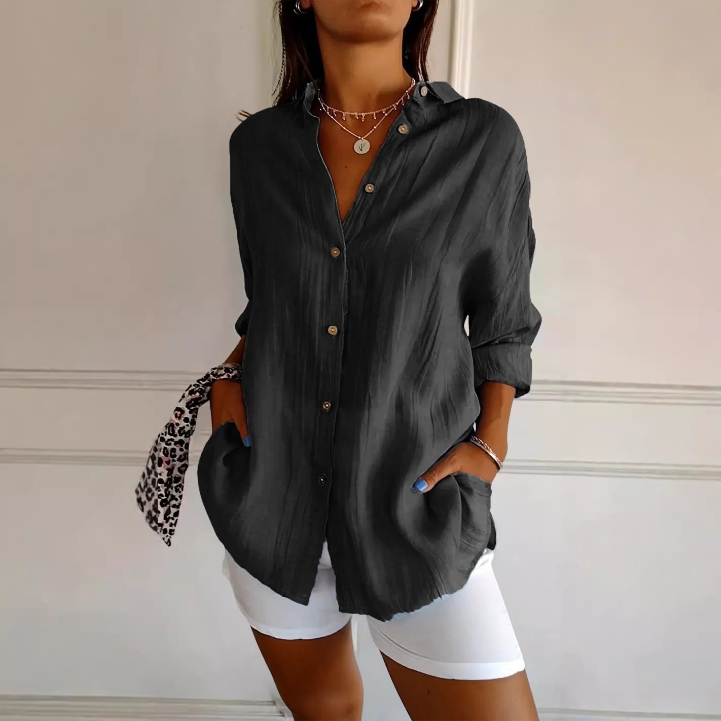 Pleated Shirt Cotton Spandex Blend