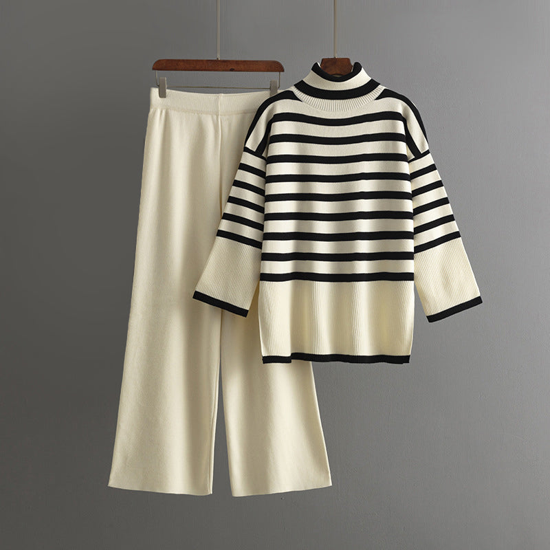 Striped Knit Set | Soft Turtleneck Sweater