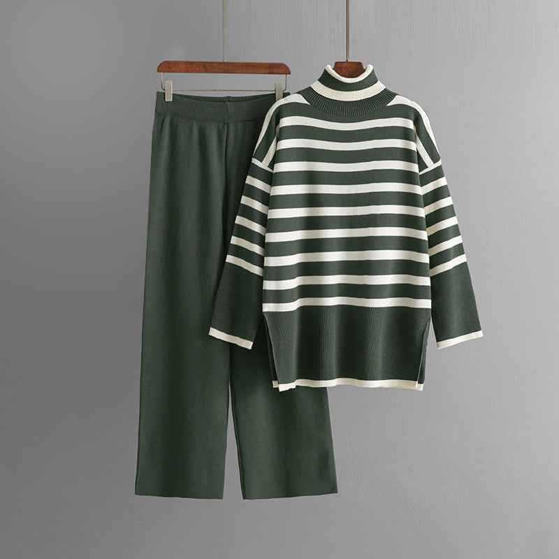Striped Knit Set | Soft Turtleneck Sweater