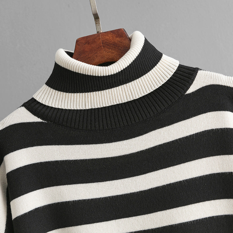 Striped Knit Set | Soft Turtleneck Sweater