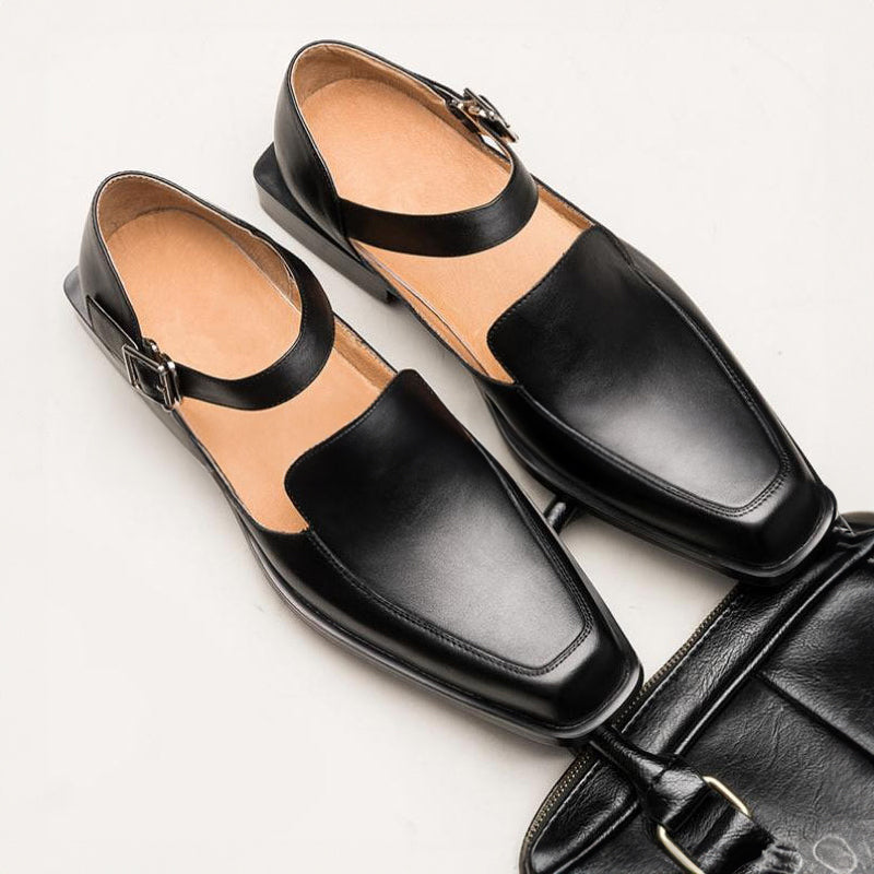 Black Leather Sandals Men | Modern Strap Slip-On | Viretti Milano